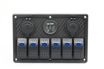 YJ-SP-007-P 12V 24V 6 Gang LED Rocker Switch Panel USB Car Charger for 4WD Boat Caravan